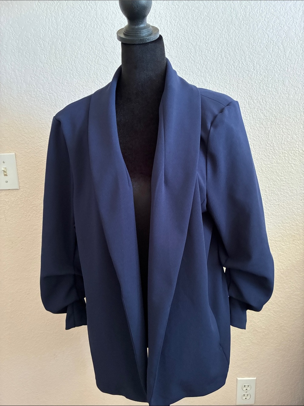 Cato Navy Open-Front Blazer with Drape Collar